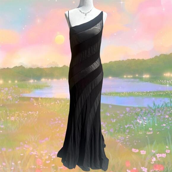 Black one shoulder sheer cutout formal dress - Picture 1 of 8